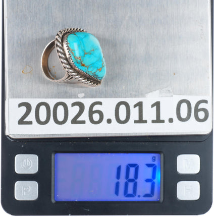 sz9.25 big vintage Navajo sterling silver spiderweb turquoise ring