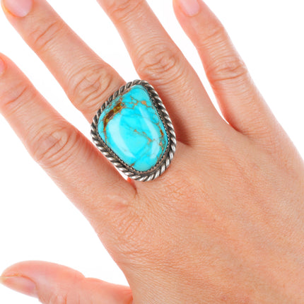sz9.25 big vintage Navajo sterling silver spiderweb turquoise ring