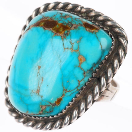 sz9.25 big vintage Navajo sterling silver spiderweb turquoise ring