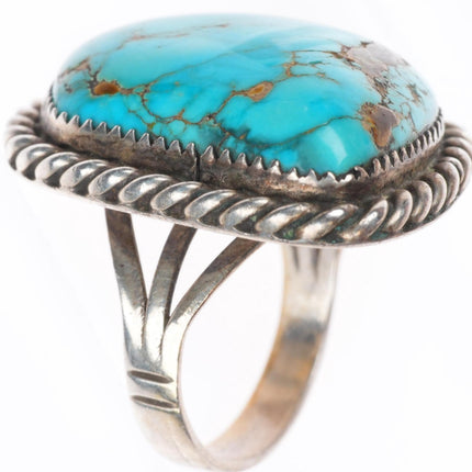 sz9.25 big vintage Navajo sterling silver spiderweb turquoise ring