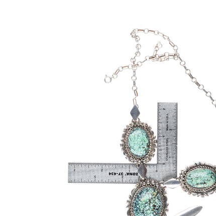 Richard Begay Navajo sterling silver spiderweb variscite heavy 3 stone necklace