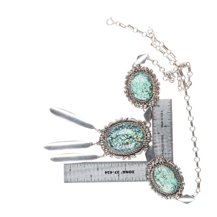 Richard Begay Navajo sterling silver spiderweb variscite heavy 3 stone necklace
