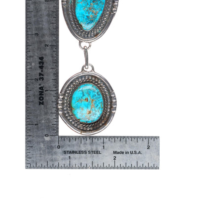 20" vintage Navajo sterling silver Morenci turquoise lariat beaded necklace