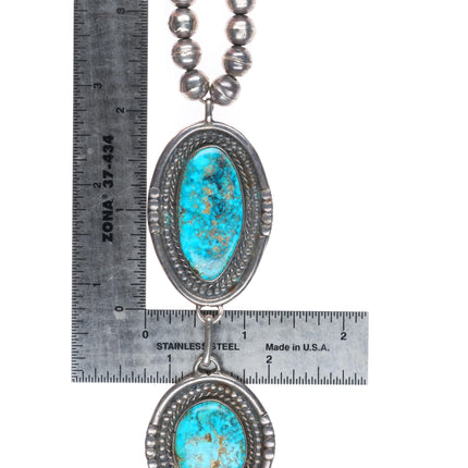 20" vintage Navajo sterling silver Morenci turquoise lariat beaded necklace