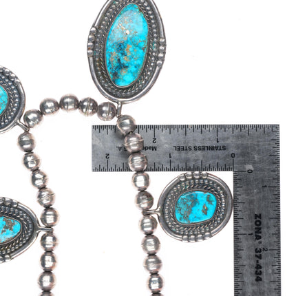 20" vintage Navajo sterling silver Morenci turquoise lariat beaded necklace