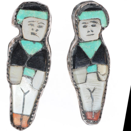 c1950's Zuni sterling silver spiny oyster, turquoise, shell screw back earrings