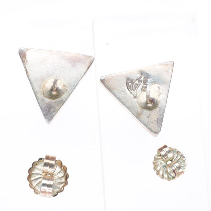 Carl & Irene Clark Navajo sterling silver intarsia Micro-mosaic inlaid earrings