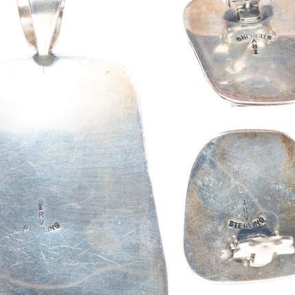 Irv Monte Navajo sterling silver White Buffalo pendant/clip-on earrings set