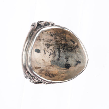 sz13 vintage Navajo sterling silver 2 stone ring with Morenci turquoise
