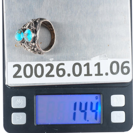 sz13 vintage Navajo sterling silver 2 stone ring with Morenci turquoise