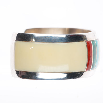6" Jesse Monongya Hopi/Navajo sterling silver inlaid cuff bracelet c1980's