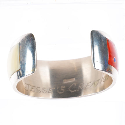 6" Jesse Monongya Hopi/Navajo sterling silver inlaid cuff bracelet c1980's