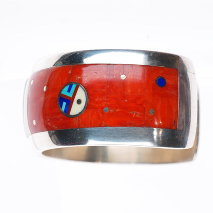 6" Jesse Monongya Hopi/Navajo sterling silver inlaid cuff bracelet c1980's