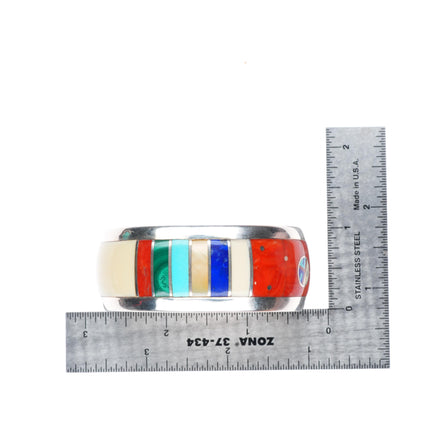 6" Jesse Monongya Hopi/Navajo sterling silver inlaid cuff bracelet c1980's
