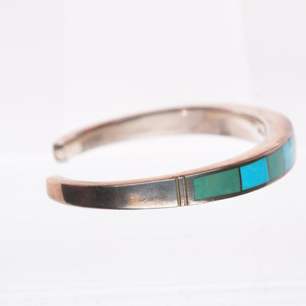 6.1" Peterson Chee Navajo sterling silver turquoise inlay cuff bracelet