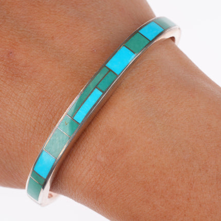 6.1" Peterson Chee Navajo sterling silver turquoise inlay cuff bracelet