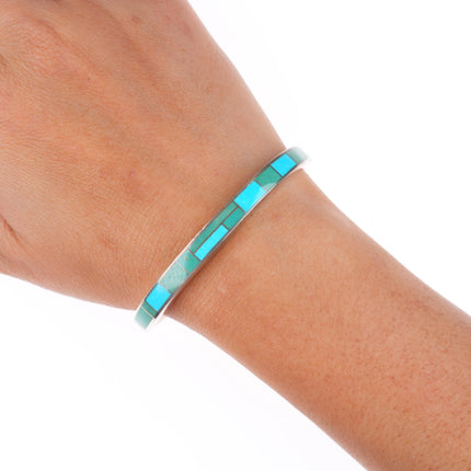 6.1" Peterson Chee Navajo sterling silver turquoise inlay cuff bracelet