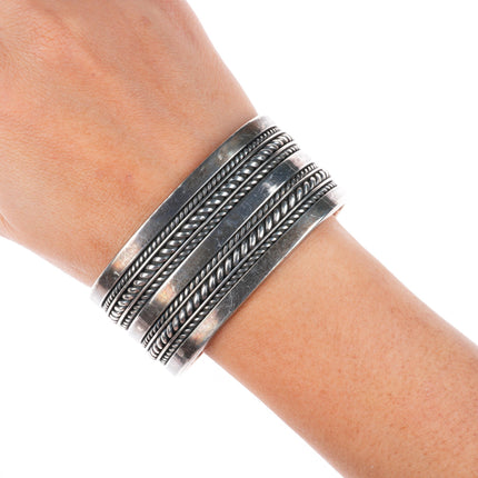 6.7" Heavy Tom Hawk Navajo sterling silver braided wide band cuff bracelet