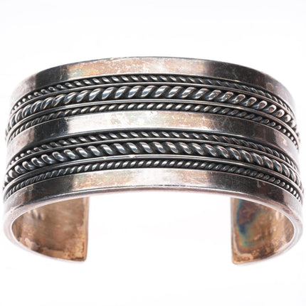 6.7" Heavy Tom Hawk Navajo sterling silver braided wide band cuff bracelet