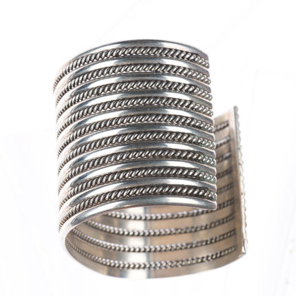 6.8" Michael Tahe Navajo sterling silver wide twisted wire cuff bracelet