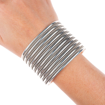 6.8" Michael Tahe Navajo sterling silver wide twisted wire cuff bracelet