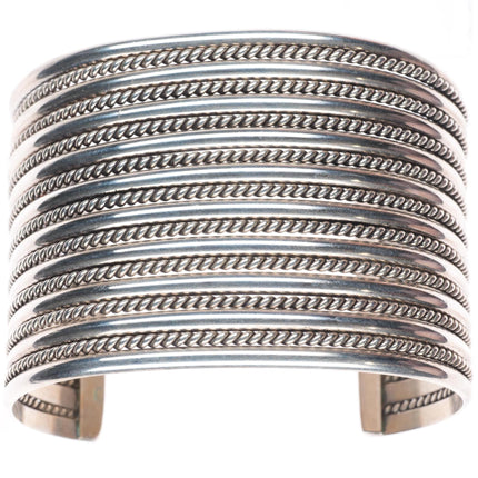 6.8" Michael Tahe Navajo sterling silver wide twisted wire cuff bracelet