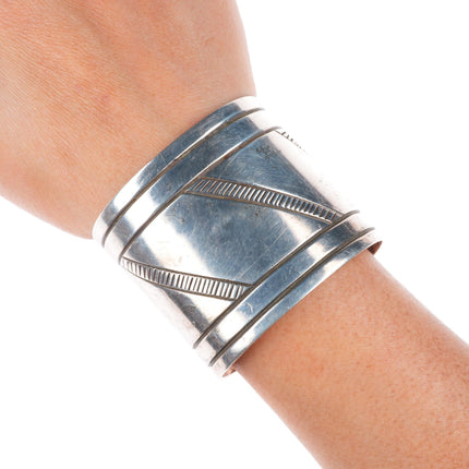 6.3" Eddie Chee Navajo wide sterling silver chiseled and stamped cuff bracelet