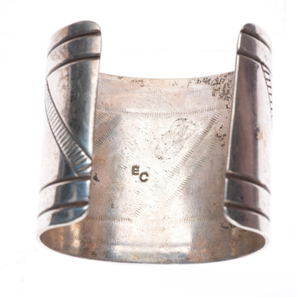 6.3" Eddie Chee Navajo wide sterling silver chiseled and stamped cuff bracelet