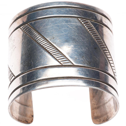 6.3" Eddie Chee Navajo wide sterling silver chiseled and stamped cuff bracelet