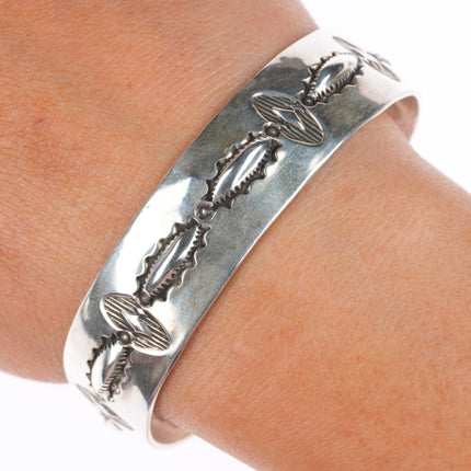 6.75" Greg Lewis Acoma deep stamped sterling silver cuff bracelet