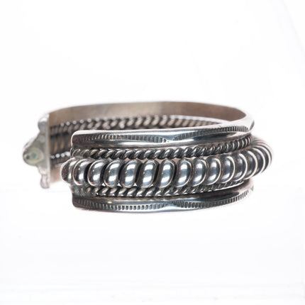 6.6" vintage Tahe Navajo sterling silver twisted wire stamped edge cuff bracelet