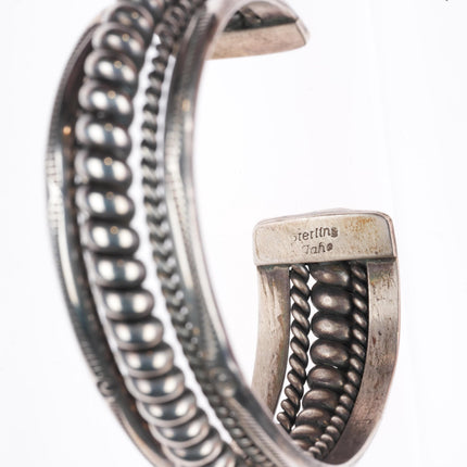 6.6" vintage Tahe Navajo sterling silver twisted wire stamped edge cuff bracelet