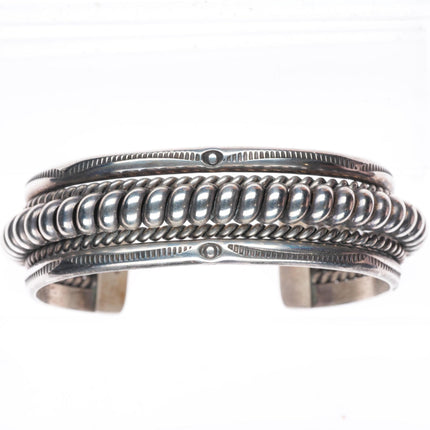 6.6" vintage Tahe Navajo sterling silver twisted wire stamped edge cuff bracelet
