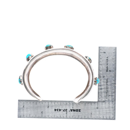 7" vintage Navajo sterling silver wide band turquoise row cuff bracelet