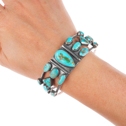 6.5" c1930's vintage Navajo sterling silver cuff bracelet with nice turquoise