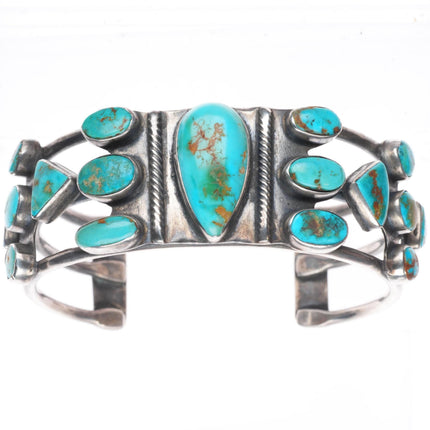 6.5" c1930's vintage Navajo sterling silver cuff bracelet with nice turquoise