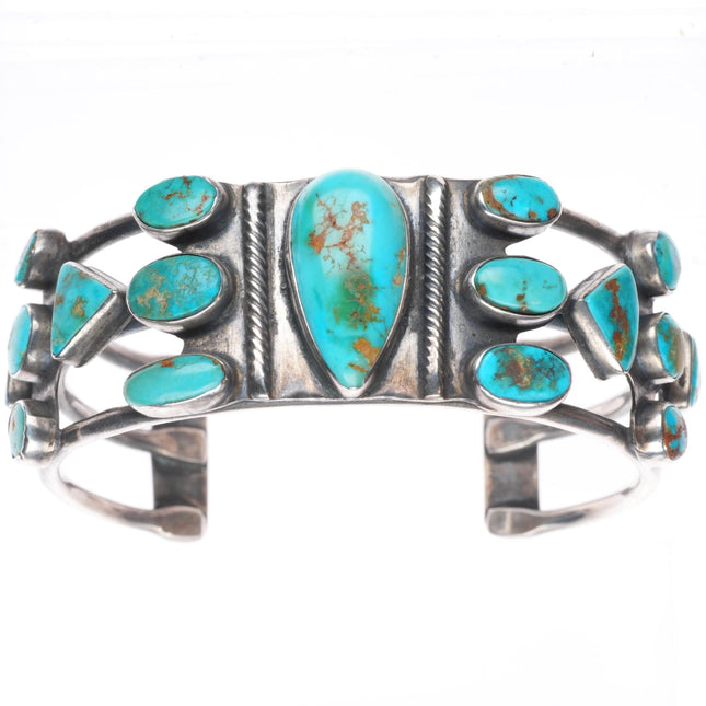 6.5" c1930's vintage Navajo sterling silver cuff bracelet with nice turquoise