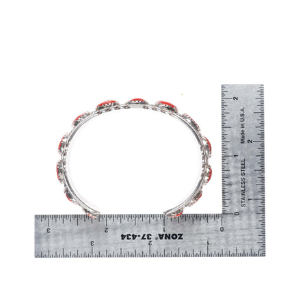 6.3" Robert & Bernice Leekya Zuni sterling silver coral row cuff bracelet