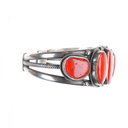 6.25" Verdy Jake Navajo sterling silver Mediterranean coral row cuff bracelet
