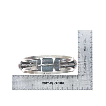6.25" Verdy Jake Navajo sterling silver Mediterranean coral row cuff bracelet