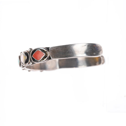 6.5" Etsate Zuni sterling silver patriotic coral, turquoise row cuff bracelet