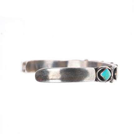 6.5" Etsate Zuni sterling silver patriotic coral, turquoise row cuff bracelet