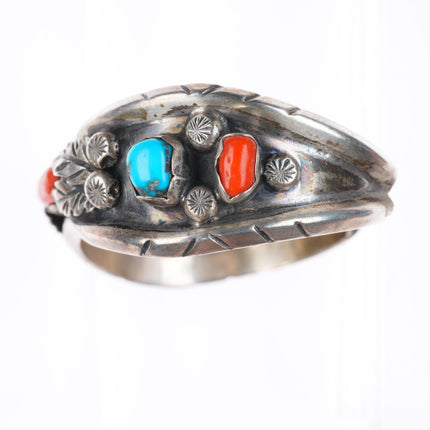 6.3" Margaret Lee Navajo sterling silver turquoise and coral cuff bracelet
