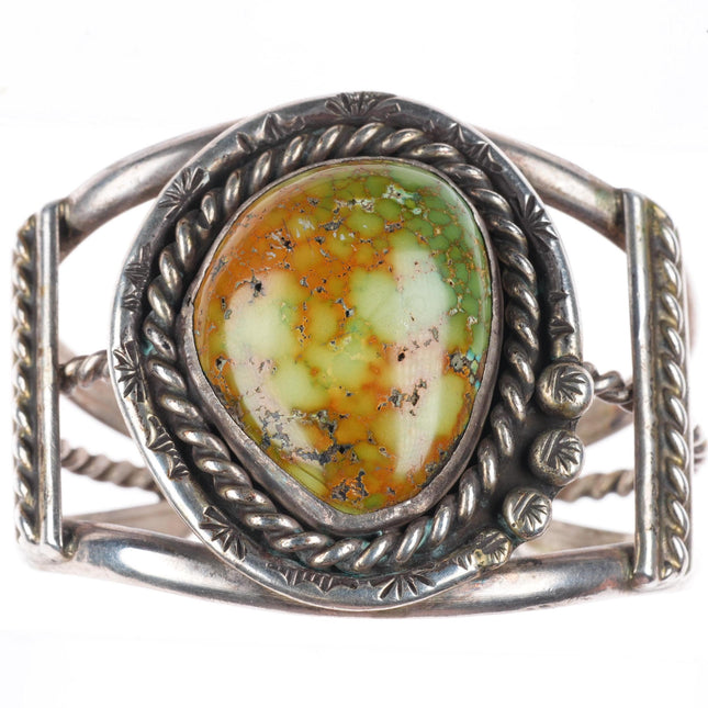 6.6" vintage Navajo sterling silver cuff bracelet with green turquoise