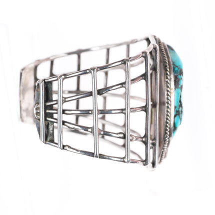 6.4" vintage Navajo sterling silver cuff bracelet with nice turquoise