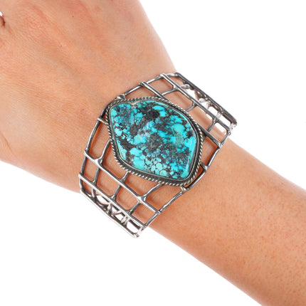 6.4" vintage Navajo sterling silver cuff bracelet with nice turquoise