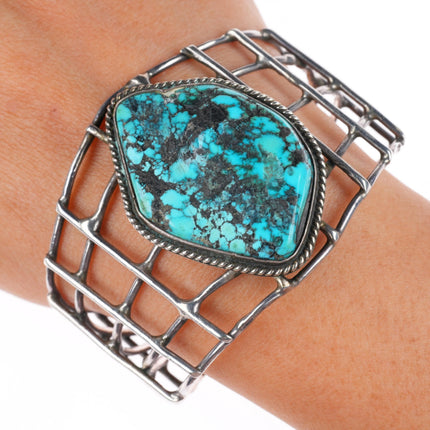 6.4" vintage Navajo sterling silver cuff bracelet with nice turquoise