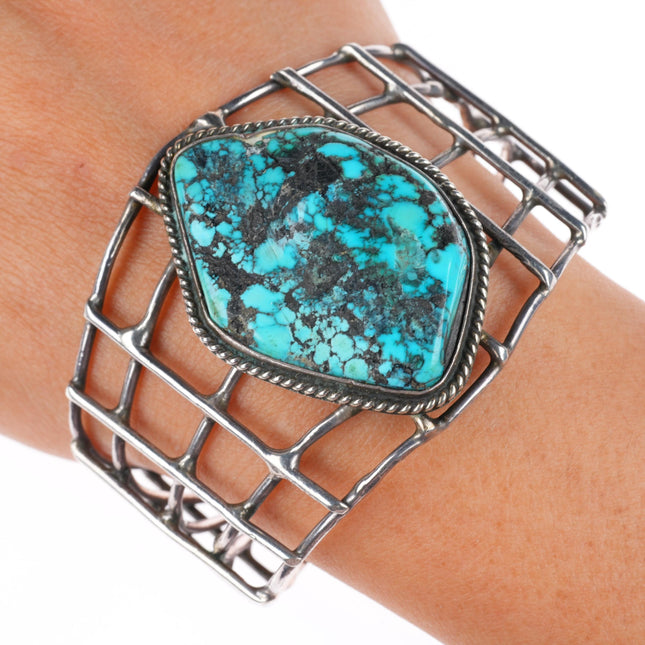 6.4" vintage Navajo sterling silver cuff bracelet with nice turquoise