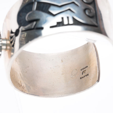 6.8" Lawrence Saufkie Hopi overlay Bisbee spiderweb turquoise cuff bracelet