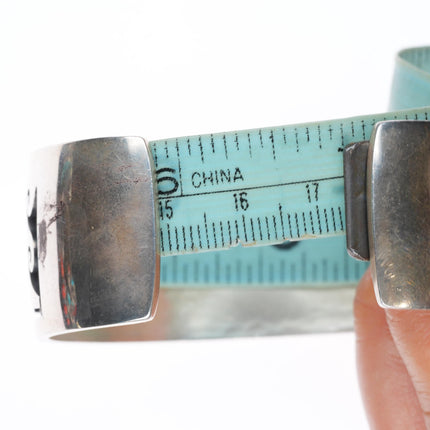 6.8" Lawrence Saufkie Hopi overlay Bisbee spiderweb turquoise cuff bracelet